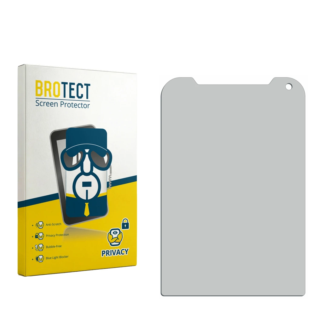 Face avant d’un emballage produit avec le logo de la marque BROTECT. À côté se trouve la protection d’écran correspondante.