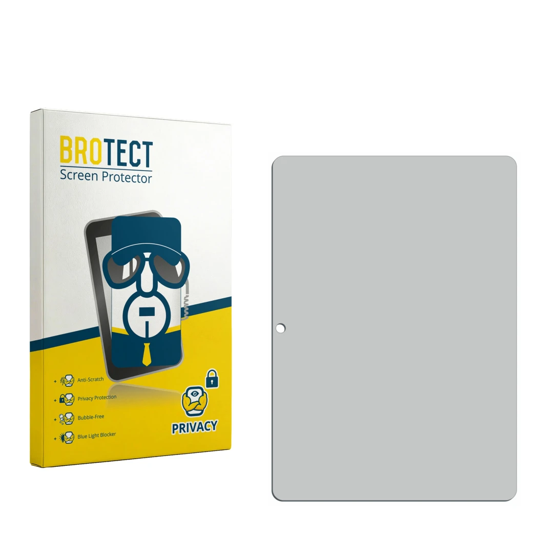 Face avant d’un emballage produit avec le logo de la marque BROTECT. À côté se trouve la protection d’écran correspondante.