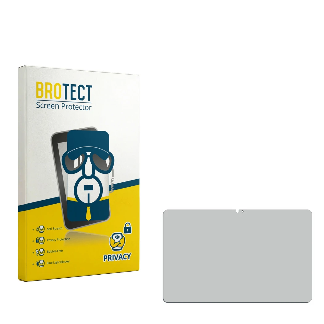 Face avant d’un emballage produit avec le logo de la marque BROTECT. À côté se trouve la protection d’écran correspondante.