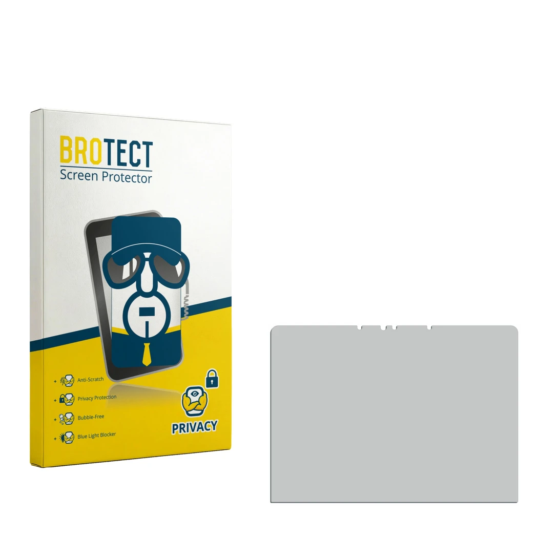Face avant d’un emballage produit avec le logo de la marque BROTECT. À côté se trouve la protection d’écran correspondante.