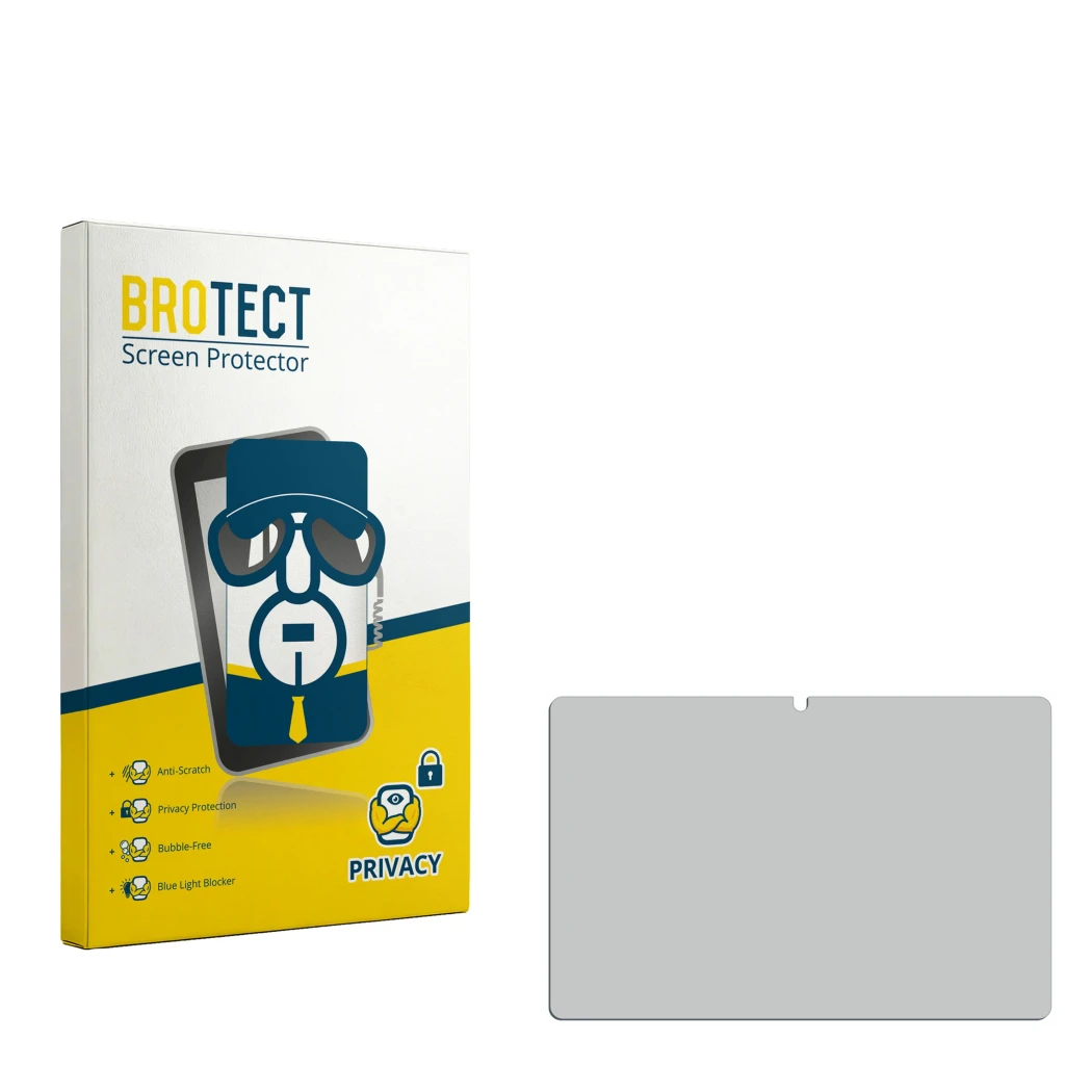 Face avant d’un emballage produit avec le logo de la marque BROTECT. À côté se trouve la protection d’écran correspondante.