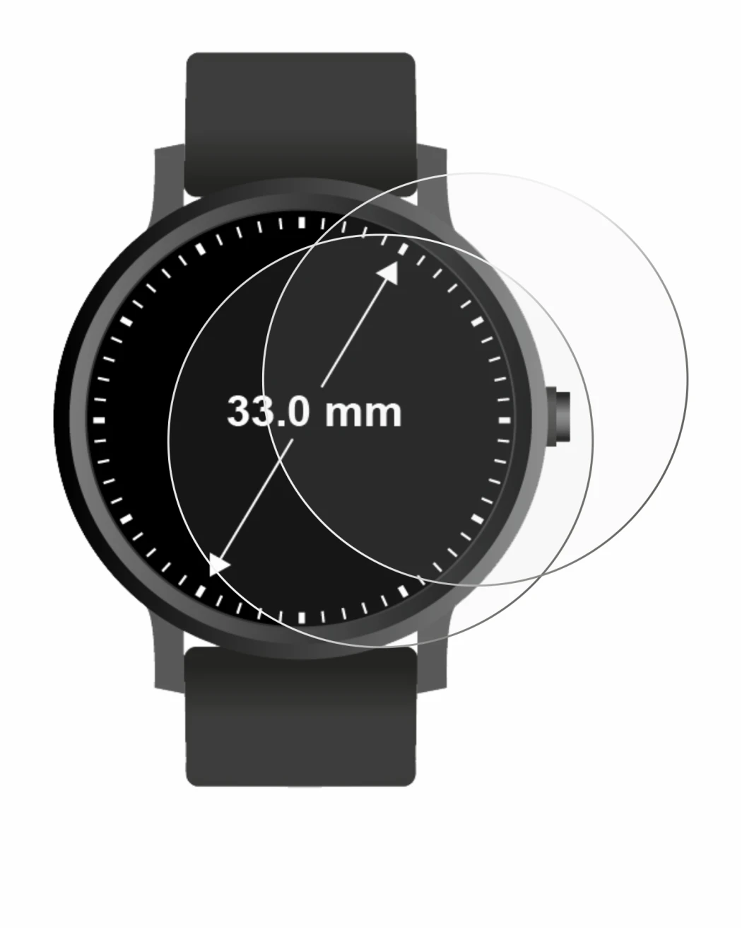 Image de l'appareil Montres (Circulaire, ø: 33 mm) avec une grande variété de protections d'écran.