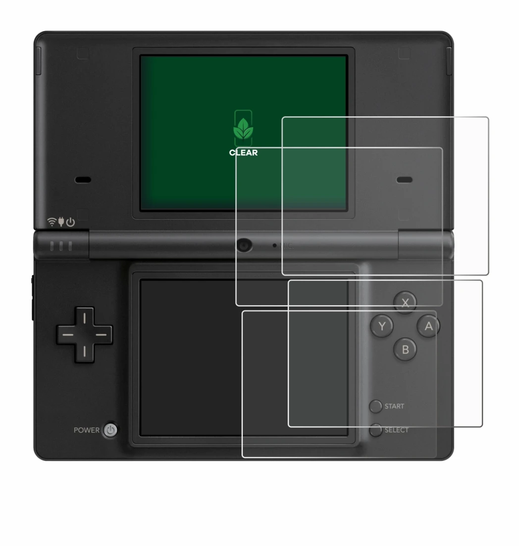 Image de l'appareil Nintendo DSi avec une grande variété de protections d'écran.