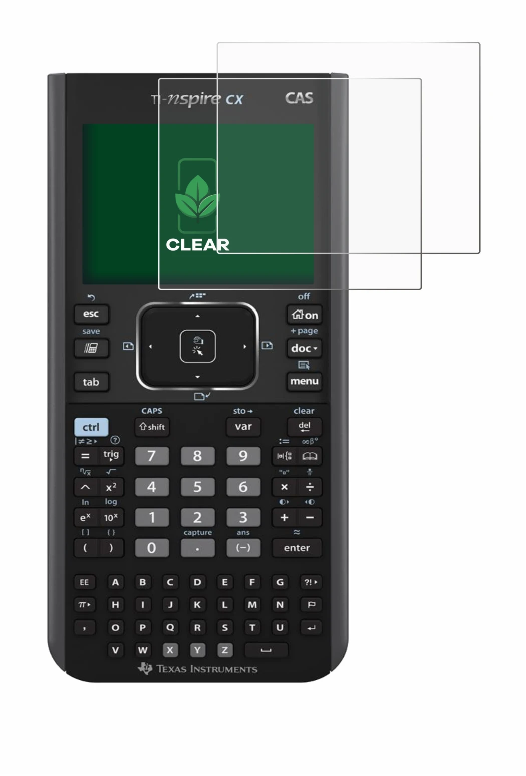 Image de l'appareil Texas Instruments Nspire CX CAS avec une grande variété de protections d'écran.