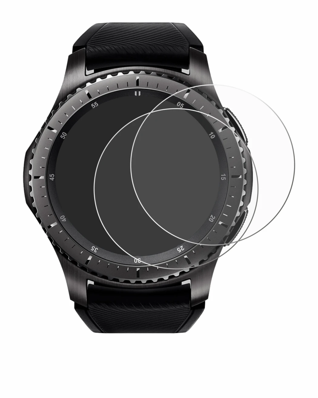 Image de l'appareil Samsung Gear S3 Frontier avec une grande variété de protections d'écran.