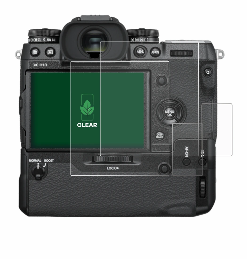 Image de l'appareil Fujifilm X-H1 avec une grande variété de protections d'écran.