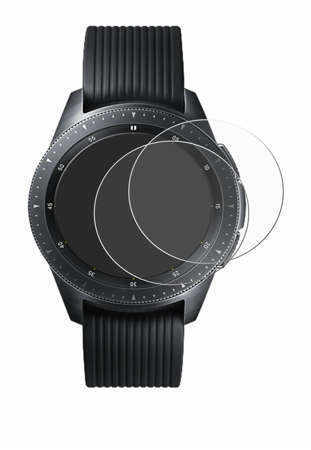 Image de l'appareil Samsung Galaxy Watch (42 mm) avec une grande variété de protections d'écran.