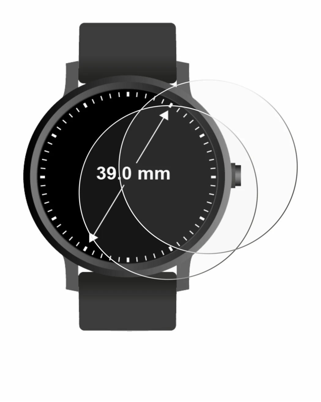 Image de l'appareil Circulaire Displays (ø: 39 mm) avec une grande variété de protections d'écran.