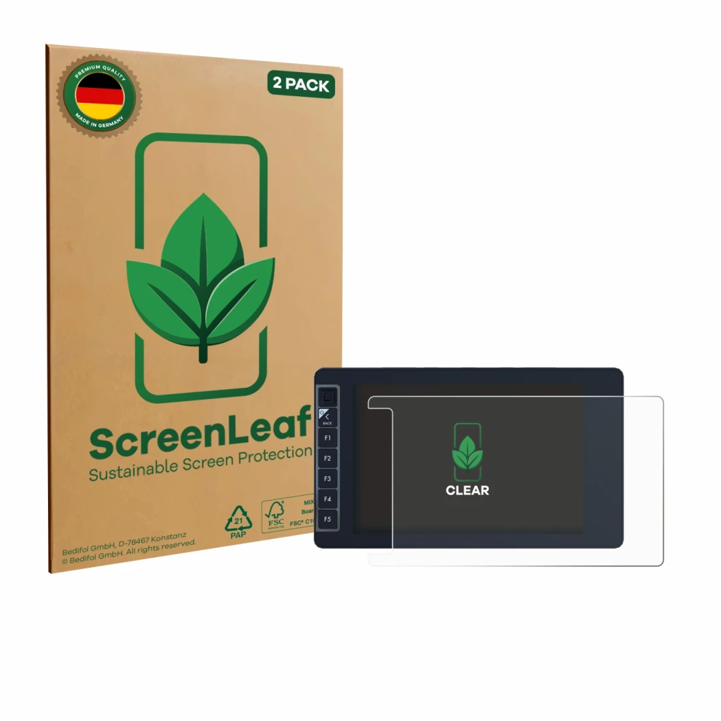 Face avant d’un emballage produit avec le logo de la marque ScreenLeaf. À côté, l’appareil SmallHD 703 Bolt Wireless Monitor e