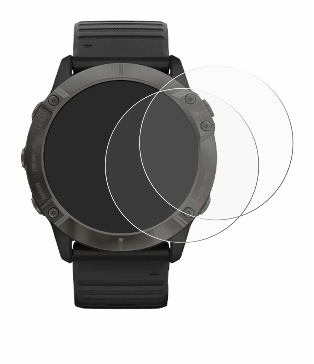 Image de l'appareil Garmin Fenix 6X Pro avec une grande variété de protections d'écran.