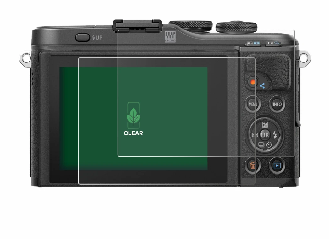 Image de l'appareil Olympus PEN E-PL10 avec une grande variété de protections d'écran.