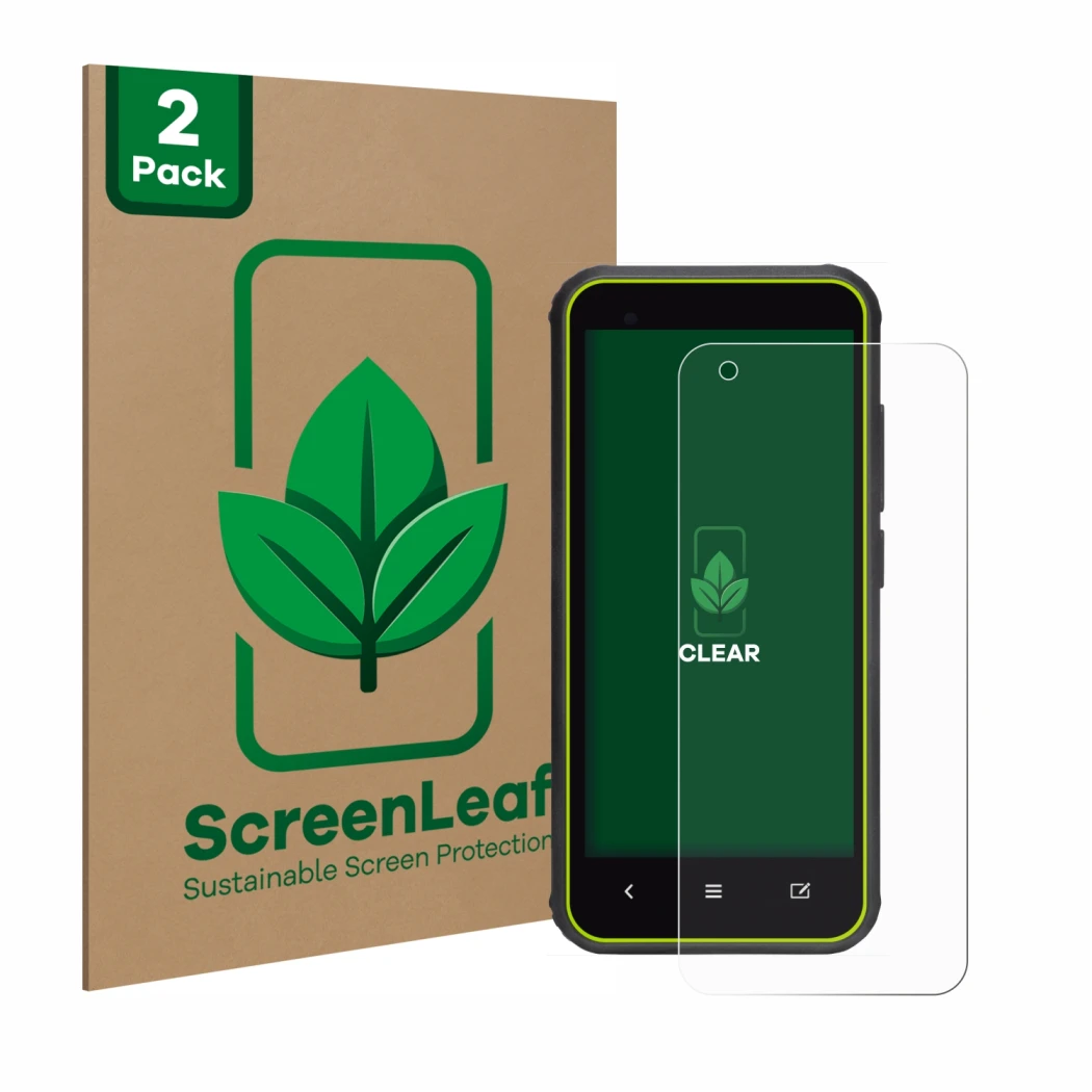 Face avant d’un emballage produit avec le logo de la marque ScreenLeaf. À côté, l’appareil SkyCaddie SX400 est représenté avec