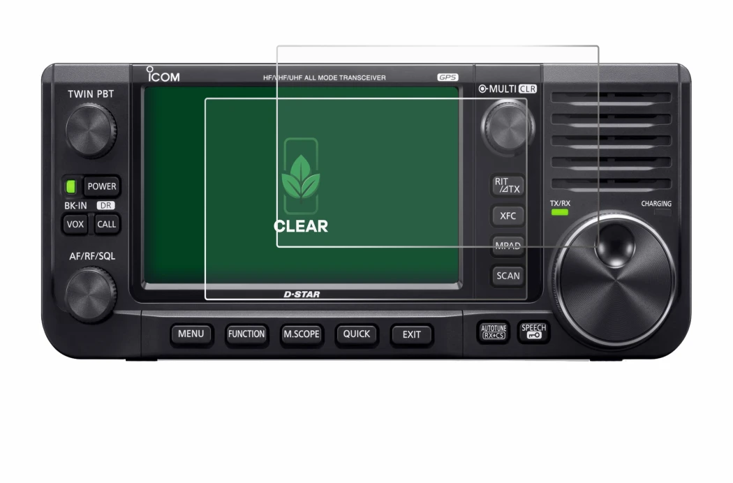 Image de l'appareil Icom IC-705 avec une grande variété de protections d'écran.