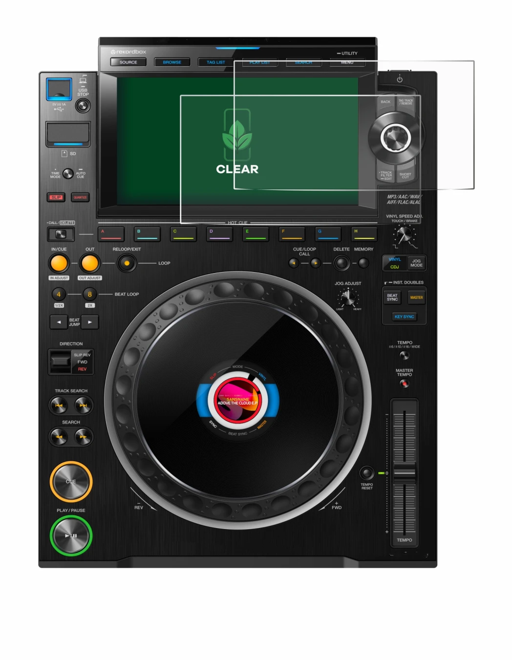 Image de l'appareil Pioneer CDJ 3000 avec une grande variété de protections d'écran.