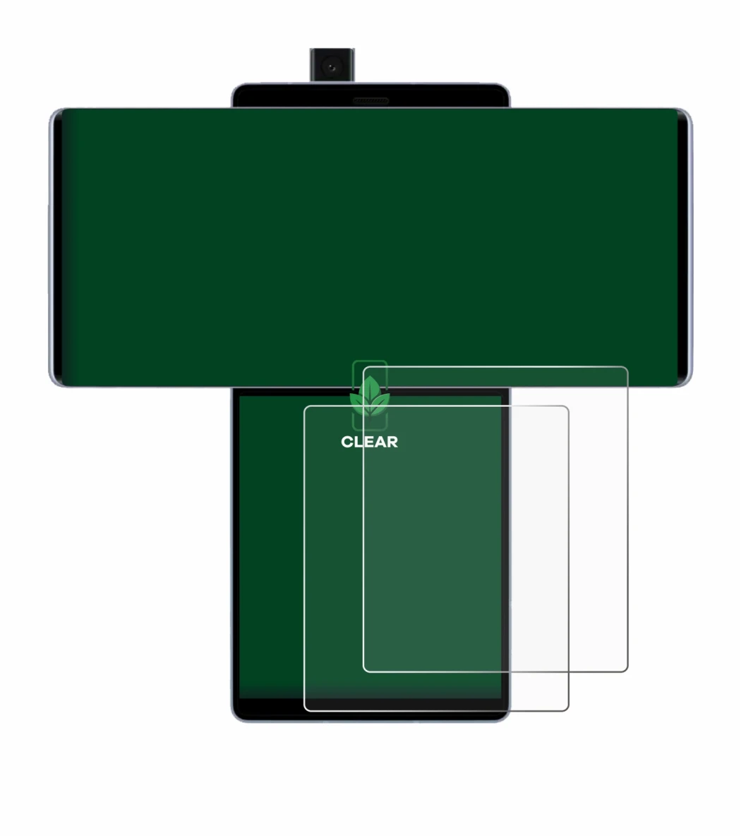 Image de l'appareil LG Wing (Affichage arrière) avec une grande variété de protections d'écran.