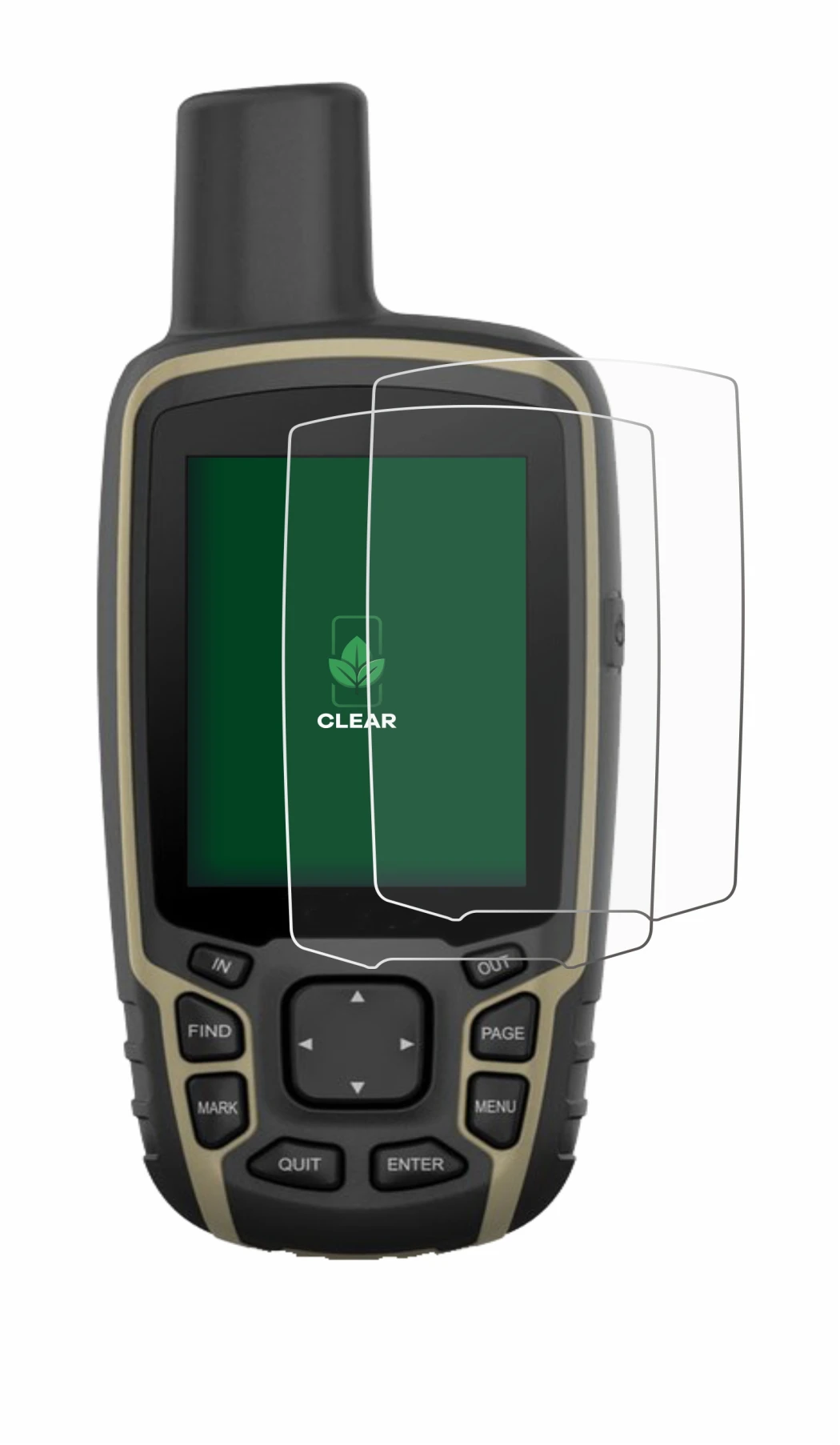 Image de l'appareil Garmin GPSMAP 65s avec une grande variété de protections d'écran.