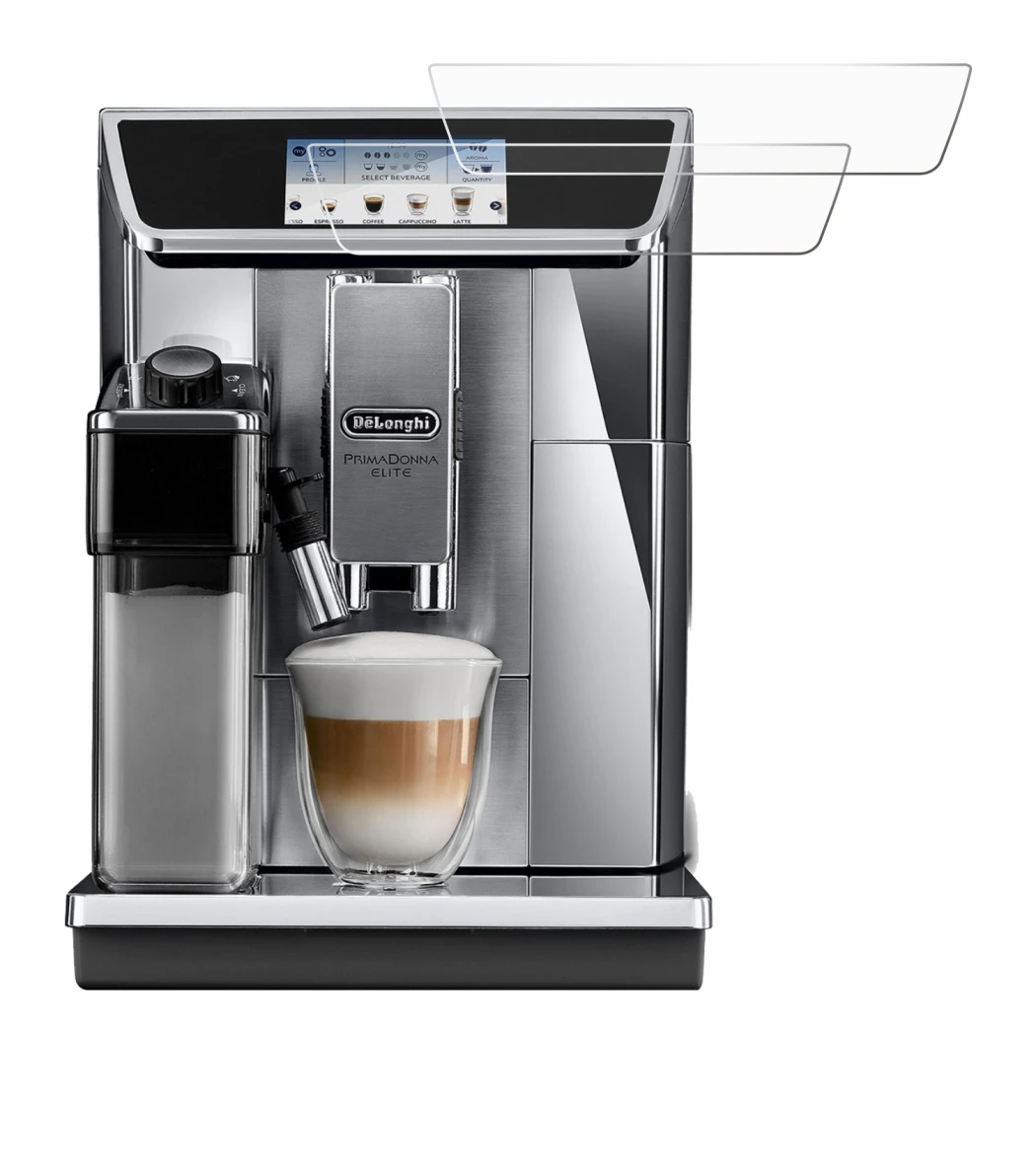 Image de l'appareil DeLonghi PrimaDonna Elite Experience ECAM656.85.MS avec une grande variété de protections d'écran.