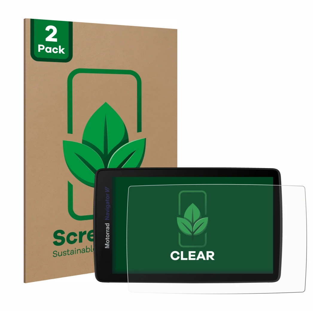 Face avant d’un emballage produit avec le logo de la marque ScreenLeaf. À côté, l’appareil BMW Navigator VI est représenté ave