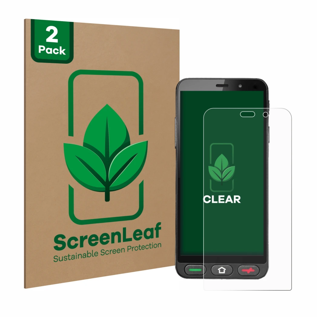 Face avant d’un emballage produit avec le logo de la marque ScreenLeaf. À côté, l’appareil Brondi Amico S Nero est représenté 