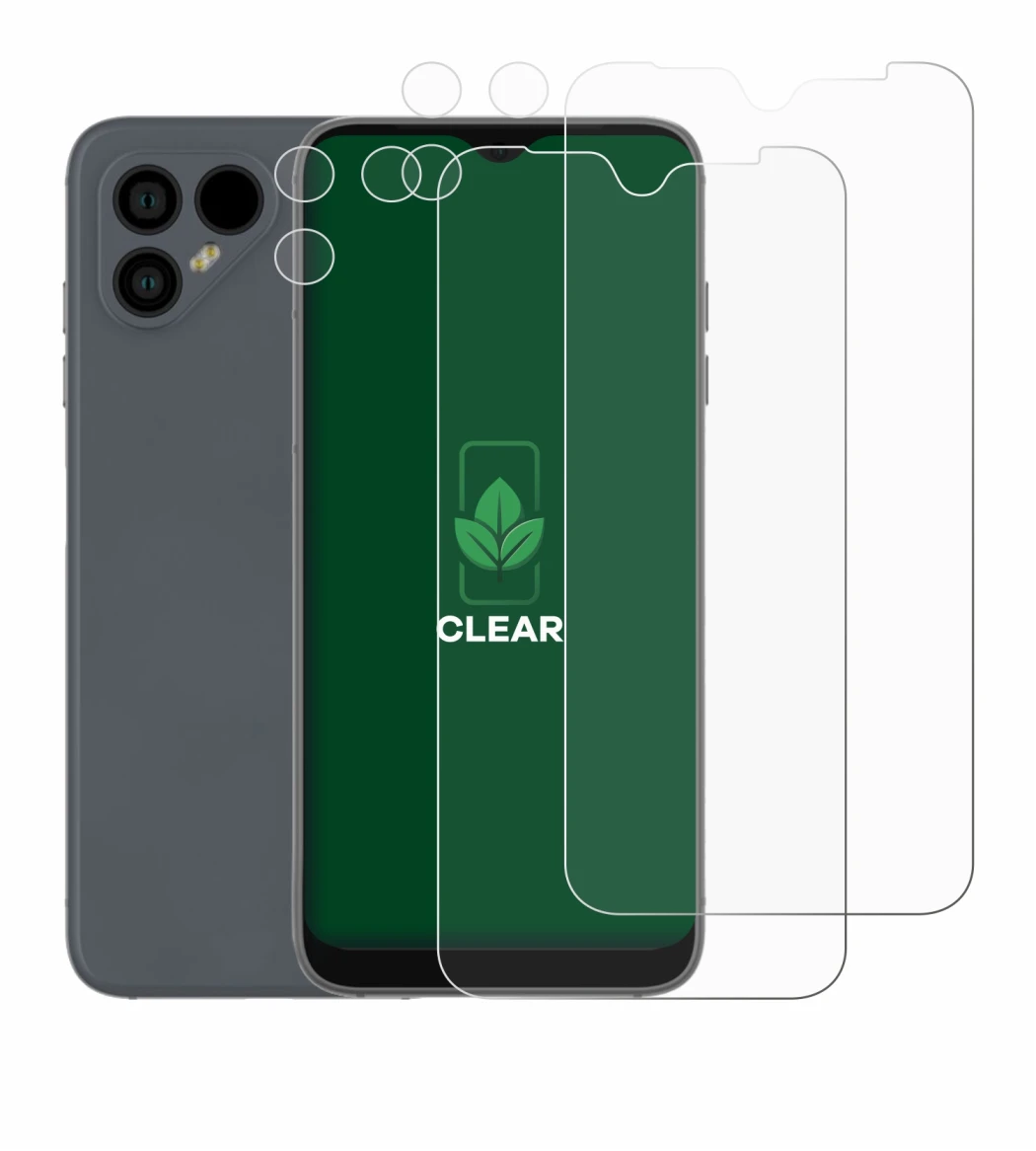 Image de l'appareil Fairphone 4 (Avant+Caméra) avec une grande variété de protections d'écran.