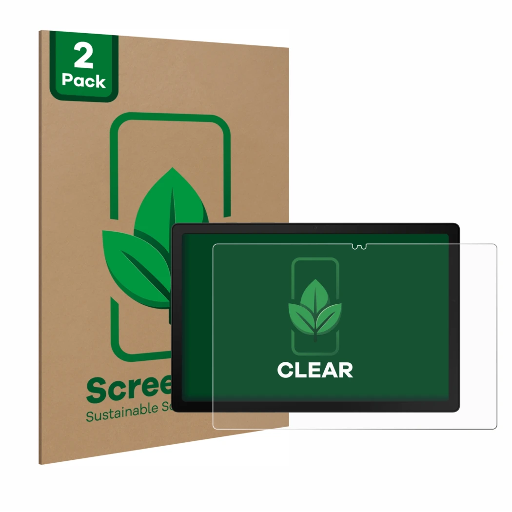 Face avant d’un emballage produit avec le logo de la marque ScreenLeaf. À côté, l’appareil Samsung Galaxy Tab A8 WiFi est repr