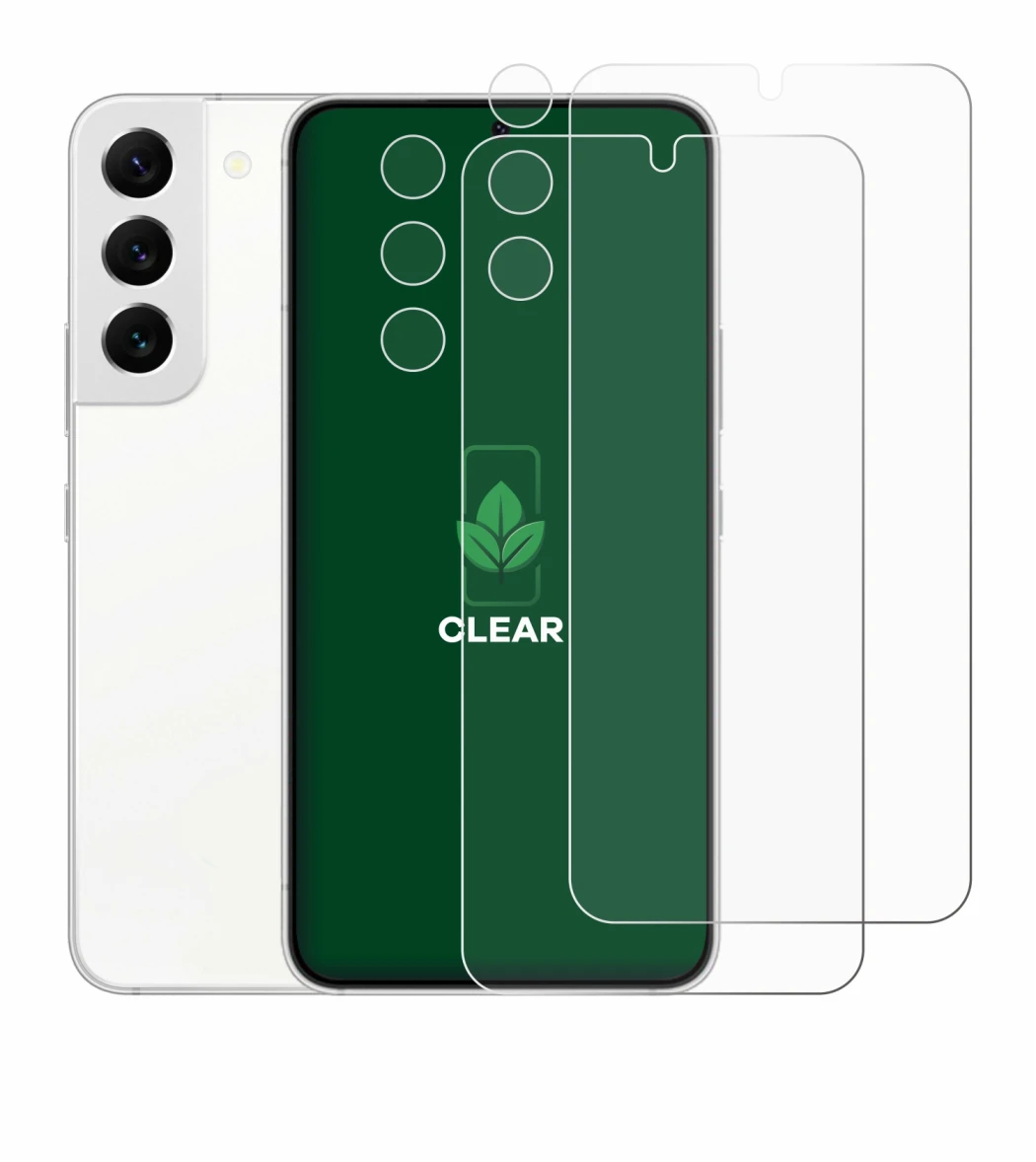 Image de l'appareil Samsung Galaxy S22 5G (Avant+Caméra) avec une grande variété de protections d'écran.