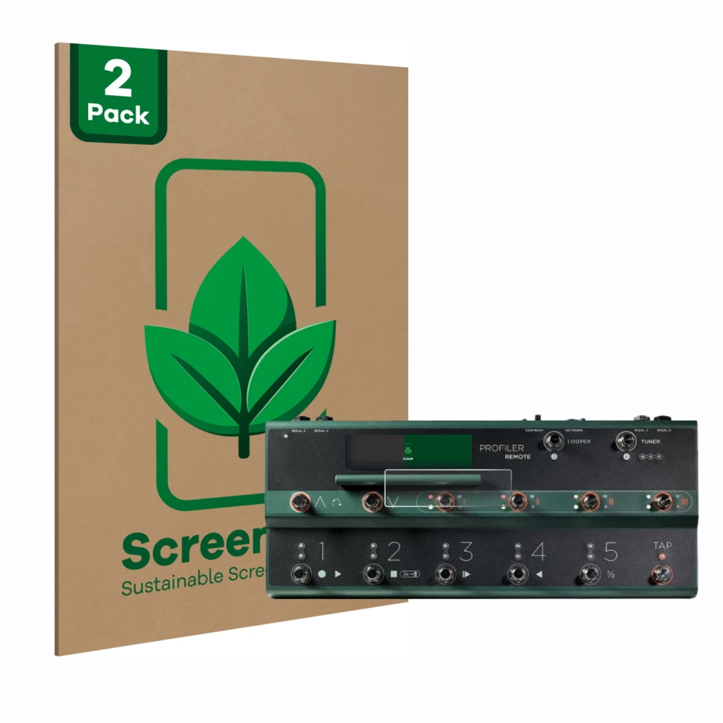 Face avant d’un emballage produit avec le logo de la marque ScreenLeaf. À côté, l’appareil Kemper Profiler Remote est représen