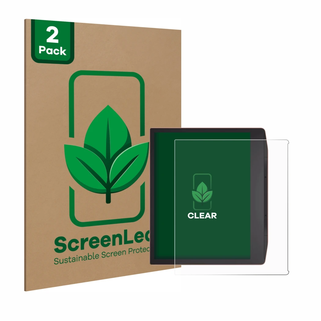 Face avant d’un emballage produit avec le logo de la marque ScreenLeaf. À côté, l’appareil PocketBook Era est représenté avec 