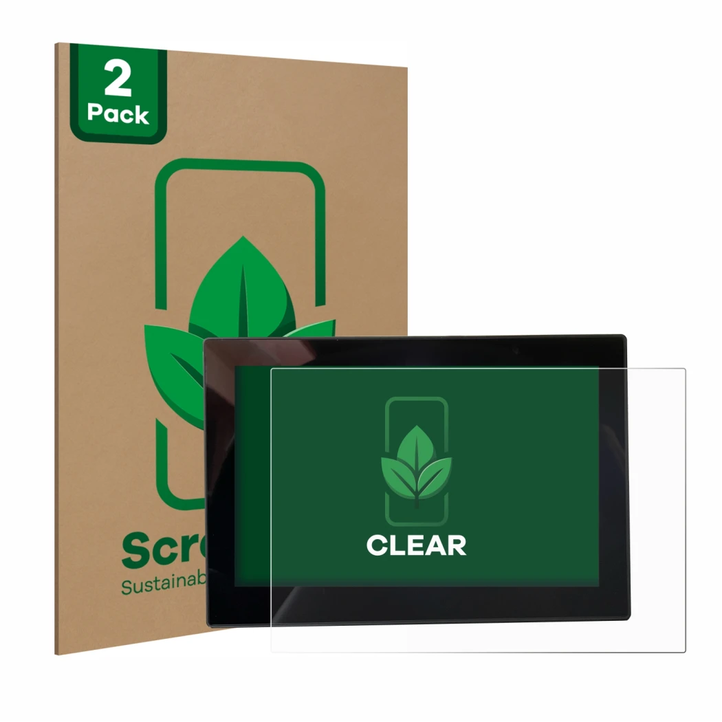 Face avant d’un emballage produit avec le logo de la marque ScreenLeaf. À côté, l’appareil MG 4 7-Zoll Digitales Instrumentend