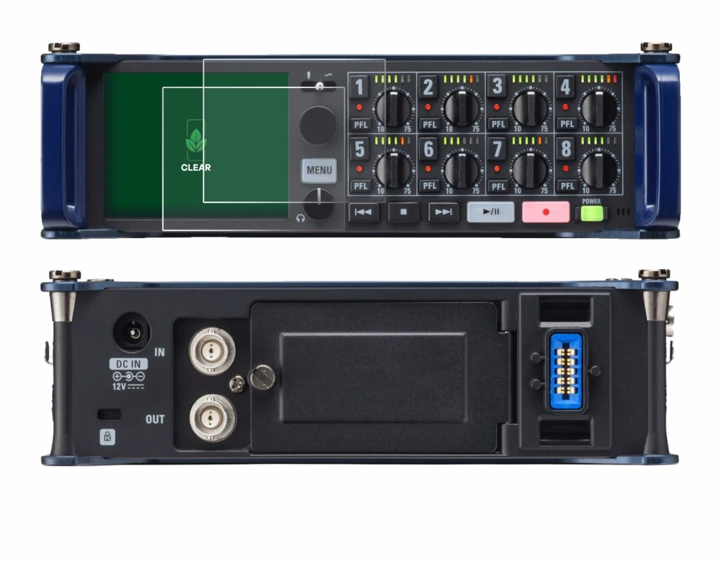 Image de l'appareil Zoom F8 field recorder avec une grande variété de protections d'écran.