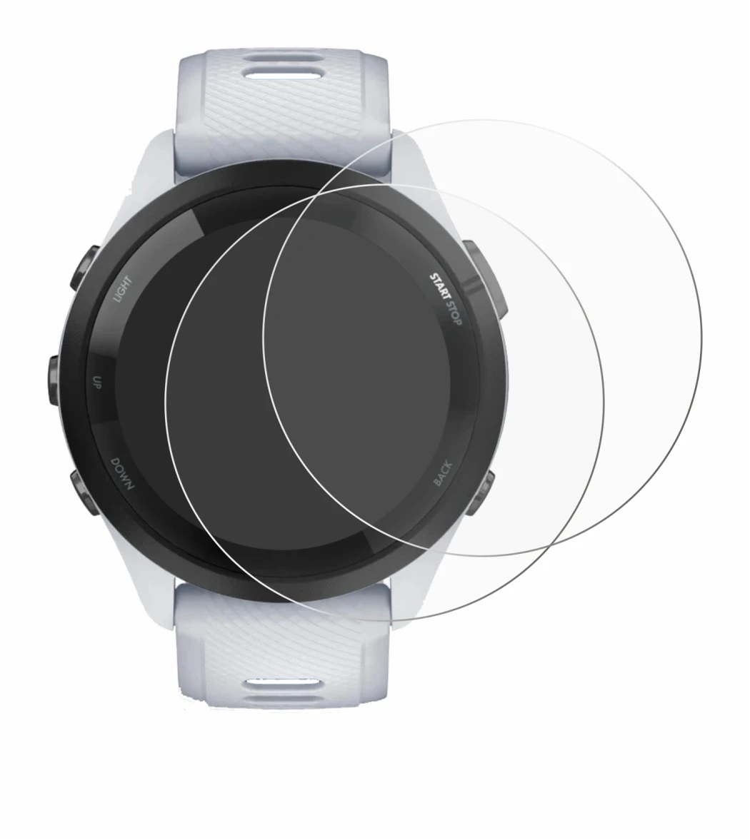 Image de l'appareil Garmin Forerunner 265 (46 mm) avec une grande variété de protections d'écran.