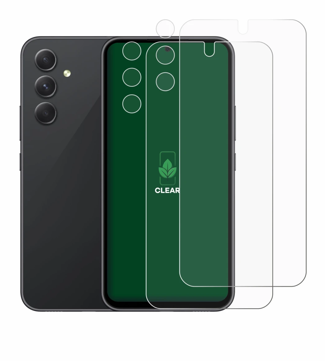 Image de l'appareil Samsung Galaxy A54 5G (Avant+Caméra) avec une grande variété de protections d'écran.