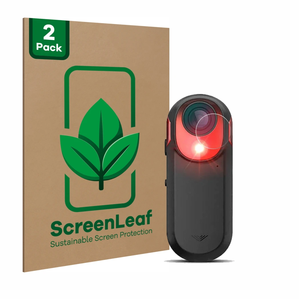 Face avant d’un emballage produit avec le logo de la marque ScreenLeaf. À côté, l’appareil Garmin Varia RCT 715 est représenté