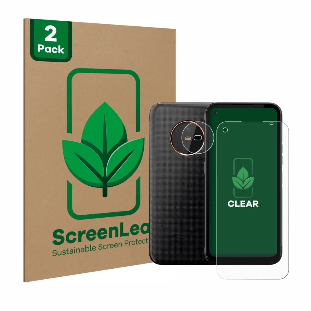 Face avant d’un emballage produit avec le logo de la marque ScreenLeaf. À côté, l’appareil Gigaset GX6 (Avant+Caméra) est repr