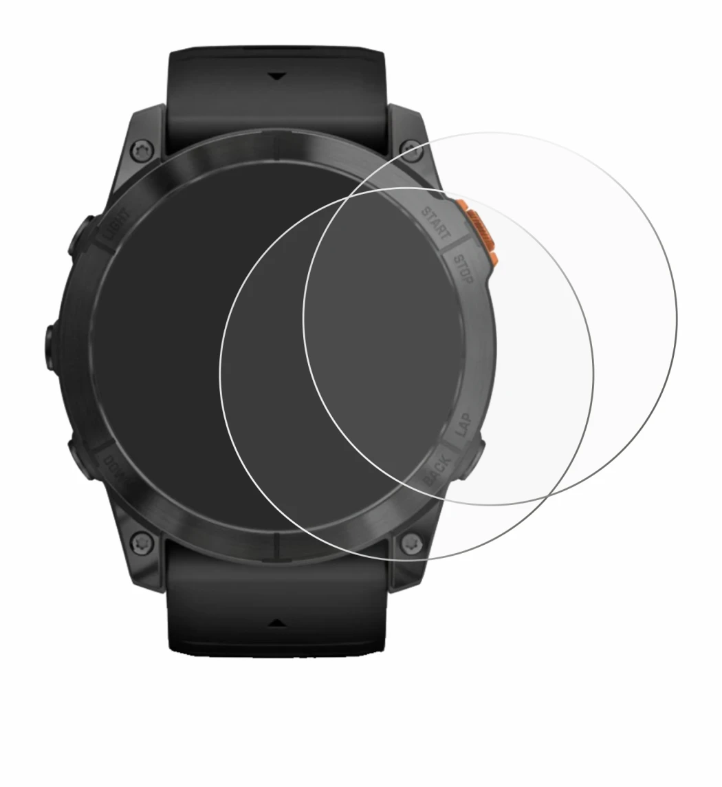 Image de l'appareil Garmin Fenix 7X Pro Solar (51 mm) avec une grande variété de protections d'écran.