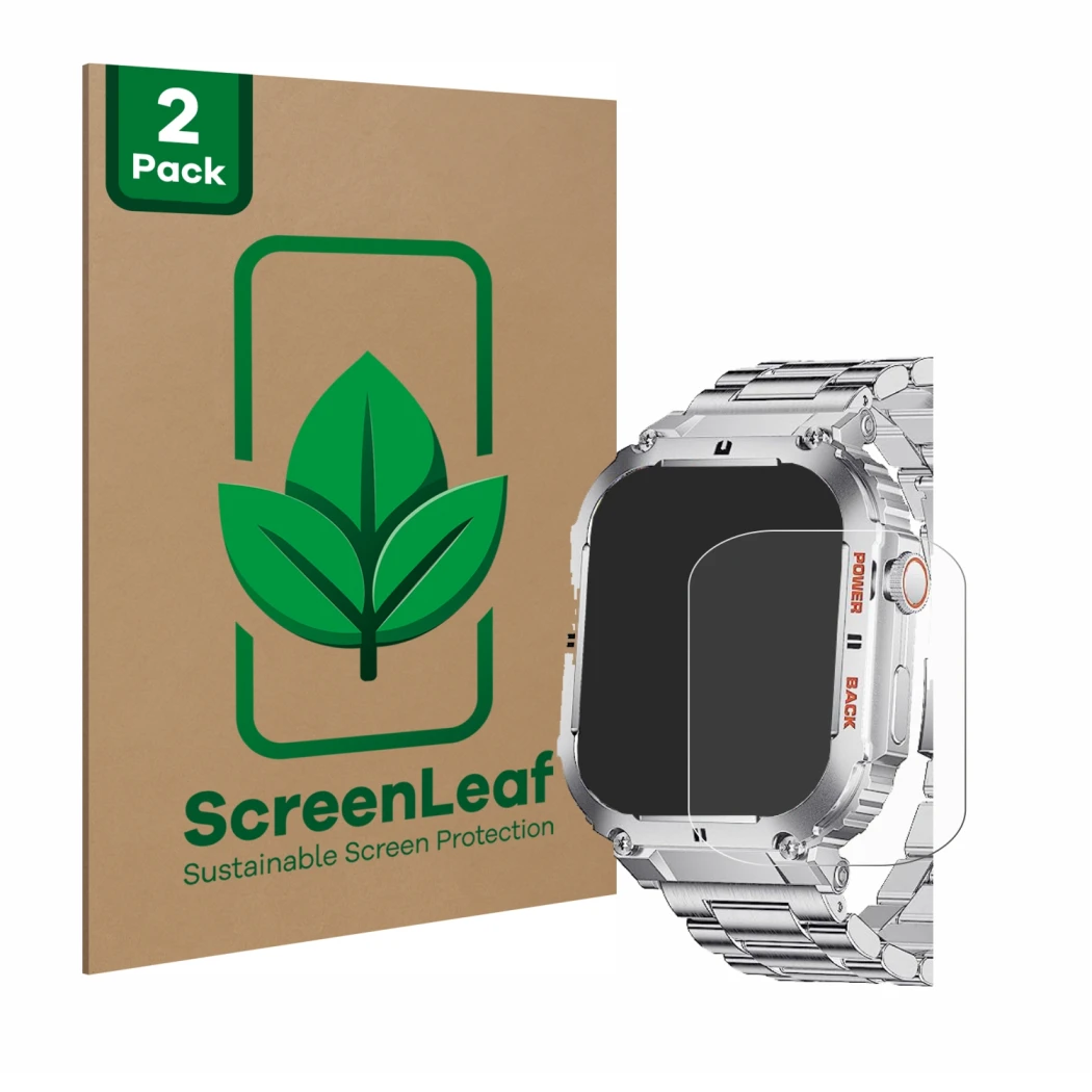 Face avant d’un emballage produit avec le logo de la marque ScreenLeaf. À côté, l’appareil LIGE K-57 1.96