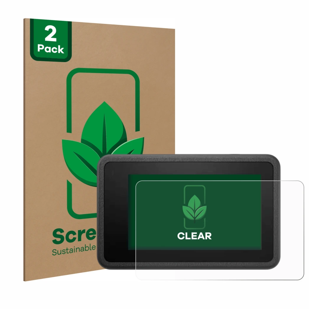 Face avant d’un emballage produit avec le logo de la marque ScreenLeaf. À côté, l’appareil DJI Osmo Action 4 est représenté av