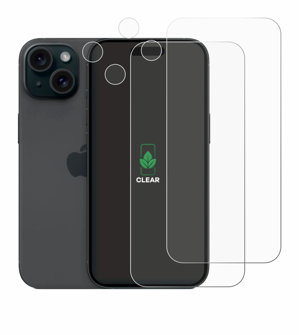 Image de l'appareil Apple iPhone 15 (Avant+Caméra) avec une grande variété de protections d'écran.