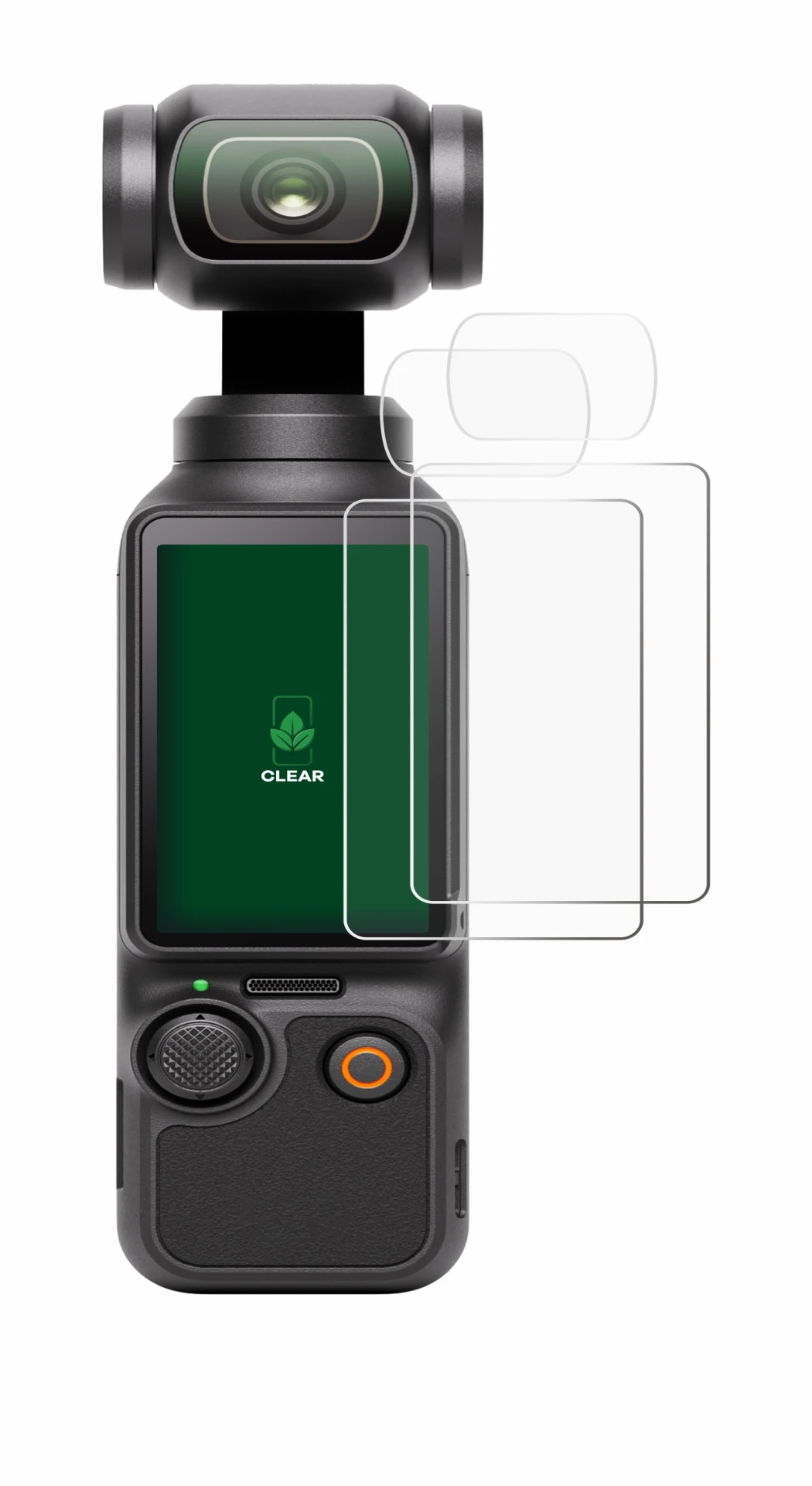 Image de l'appareil DJI Osmo Pocket 3 (Affichage + Lentille) avec une grande variété de protections d'écran.