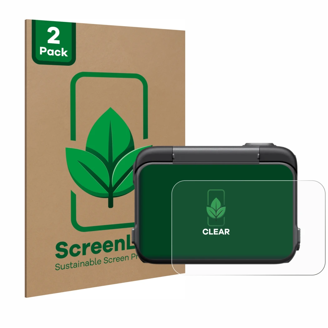 Face avant d’un emballage produit avec le logo de la marque ScreenLeaf. À côté, l’appareil Insta360 Ace Pro est représenté ave