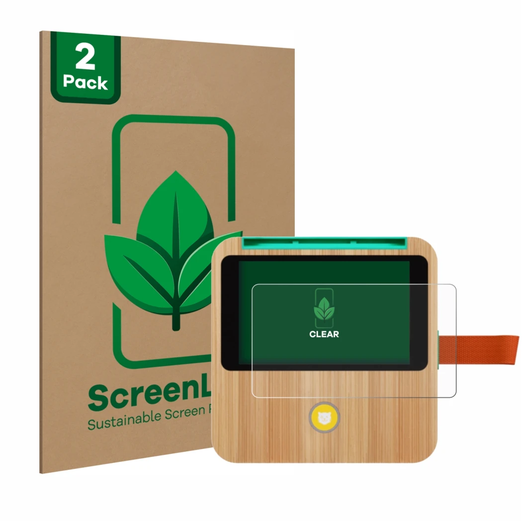 Face avant d’un emballage produit avec le logo de la marque ScreenLeaf. À côté, l’appareil tigerbox Touch Plus est représenté 