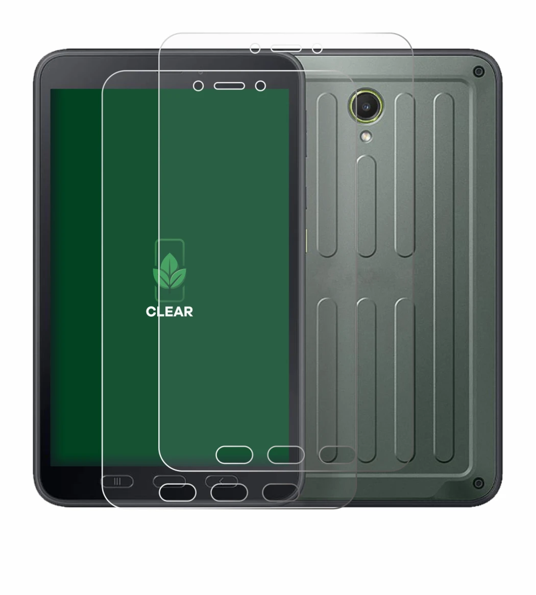 Image de l'appareil Samsung Galaxy Tab Active 5 (portrait) avec une grande variété de protections d'écran.