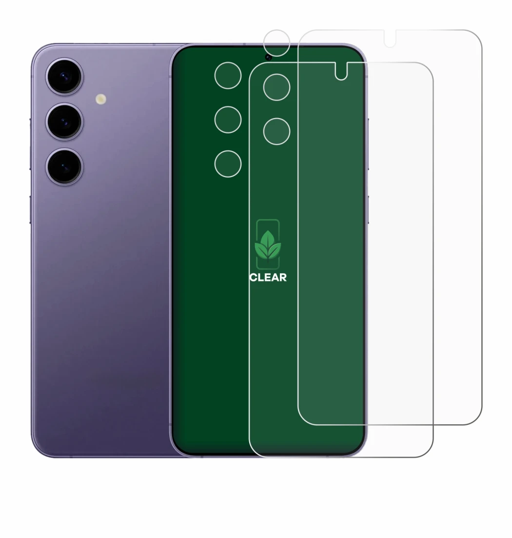 Image de l'appareil Samsung Galaxy S24 (Avant+Caméra) avec une grande variété de protections d'écran.