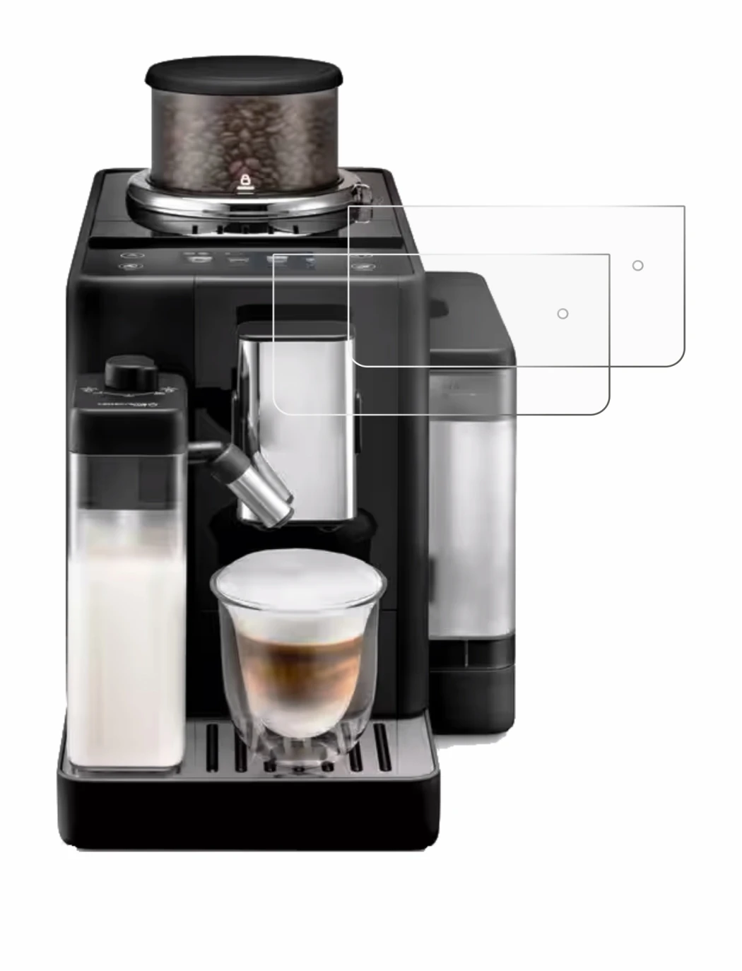 Image de l'appareil DeLonghi Rivelia avec une grande variété de protections d'écran.