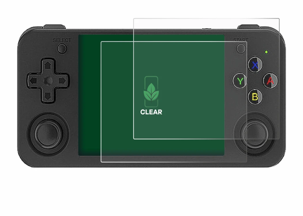 Image de l'appareil Anbernic RG35XX H avec une grande variété de protections d'écran.