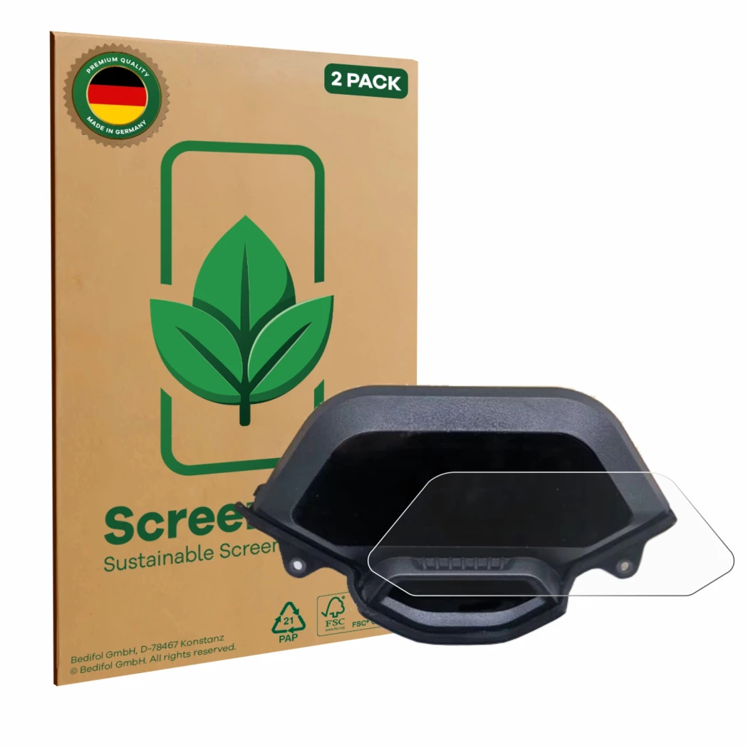 Face avant d’un emballage produit avec le logo de la marque ScreenLeaf. À côté, l’appareil Segway Ninebot GT1 est représenté a