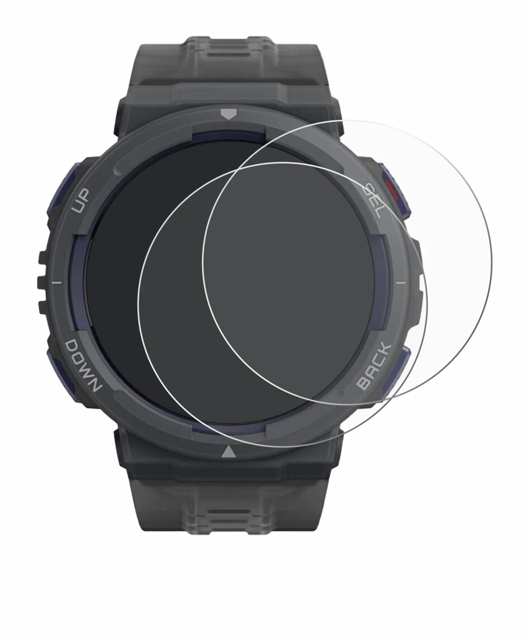 Image de l'appareil Amazfit Active Edge avec une grande variété de protections d'écran.