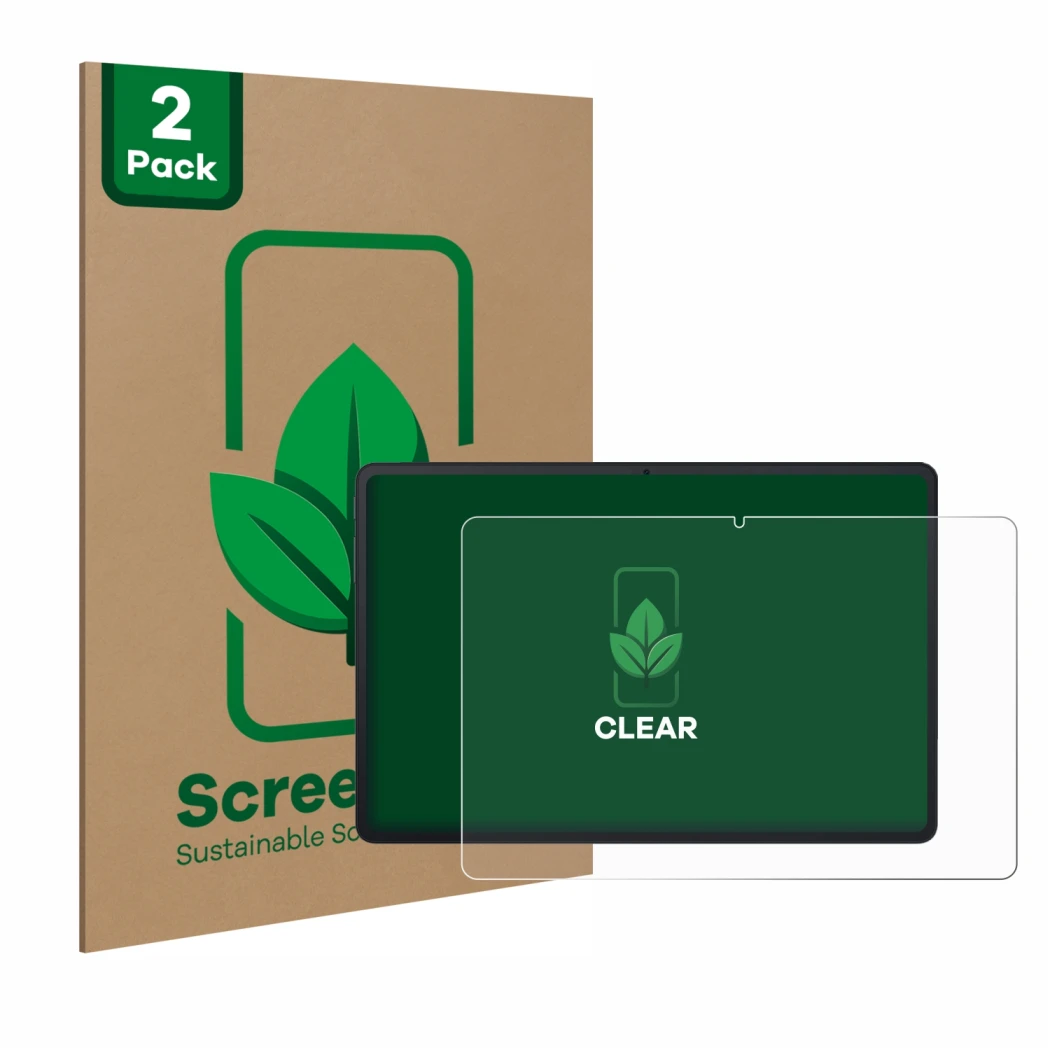 Face avant d’un emballage produit avec le logo de la marque ScreenLeaf. À côté, l’appareil Blackview Tab 90 WiFi est représent