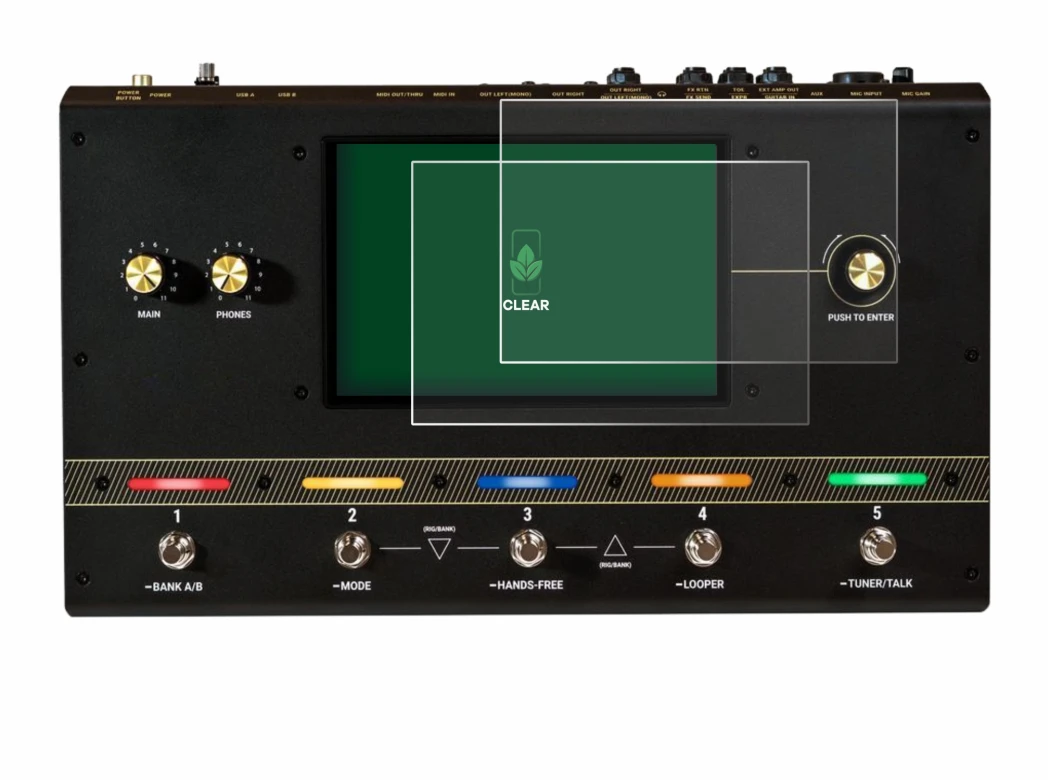 Image de l'appareil Headrush Core avec une grande variété de protections d'écran.