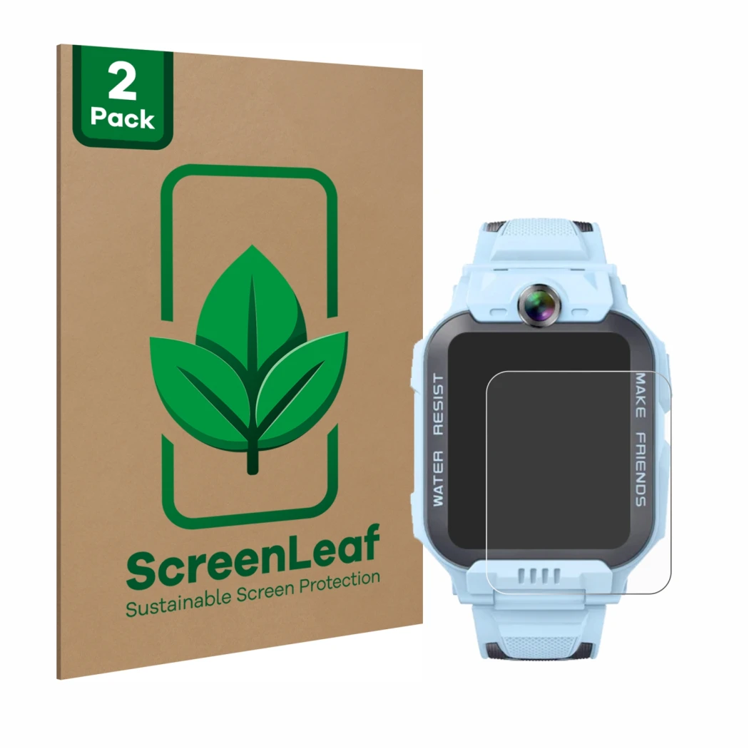 Face avant d’un emballage produit avec le logo de la marque ScreenLeaf. À côté, l’appareil Imoo Watch Phone Z7 est représenté 
